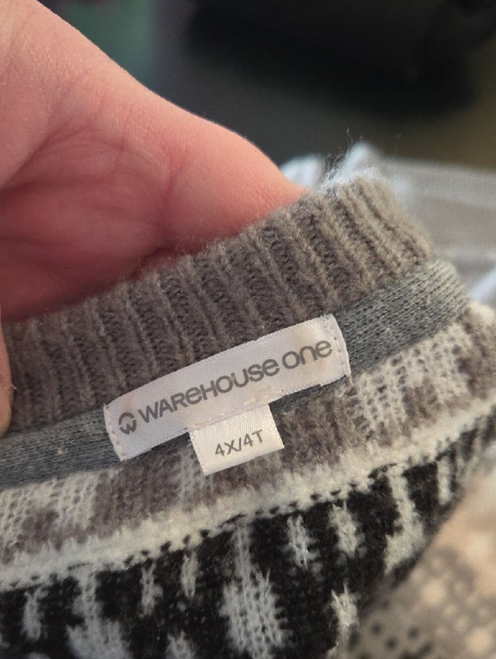 Warehouse One 4X Taupe Crewneck Sweater with Ivory and Black Yoke - Picture 3 of 4
